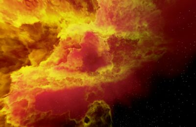 Stunning image of a colorful space nebula with stars in the background.