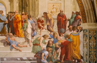 Iconic Renaissance fresco depicting ancient philosophers, located in the Vatican Museums.