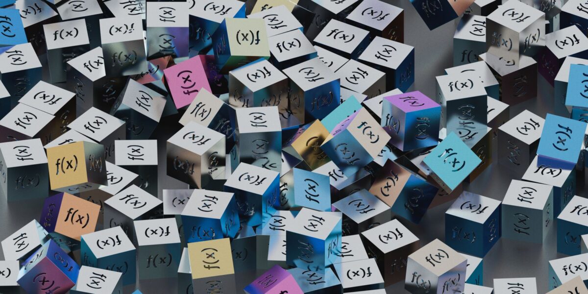 A vibrant collection of cubes with f(x) functions creates a visual mathematical pattern.