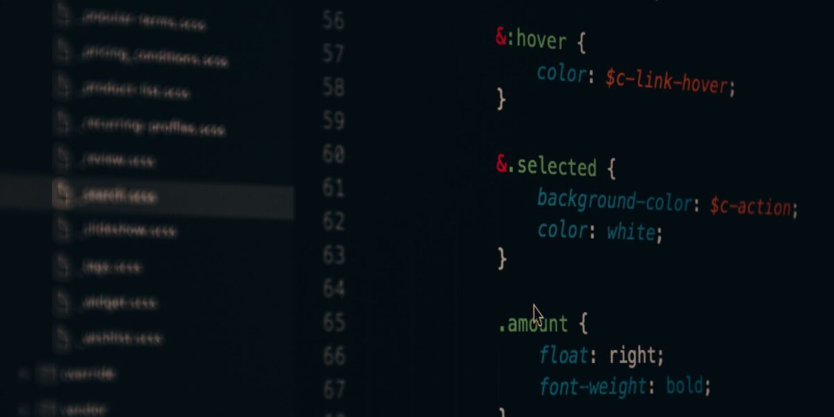 Close-up of colorful CSS code lines on a computer screen for web development.