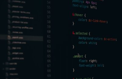 Close-up of colorful CSS code lines on a computer screen for web development.