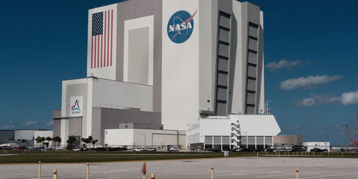 The iconic Vehicle Assembly Building at NASA's Kennedy Space Center, Florida.