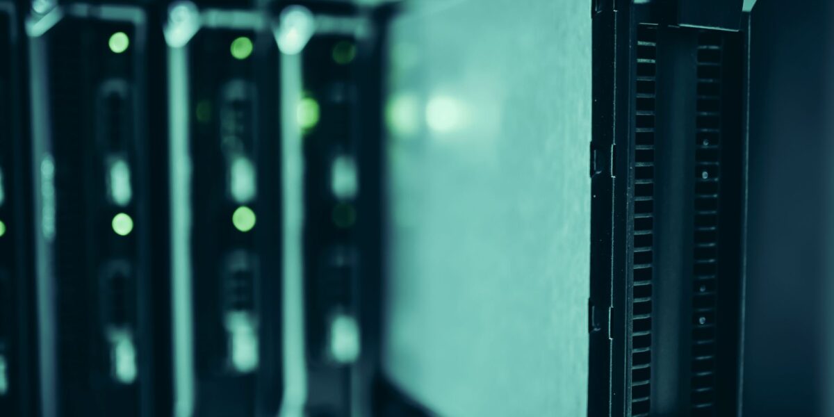 Close-up of server racks in a data center highlighting modern technology infrastructure.